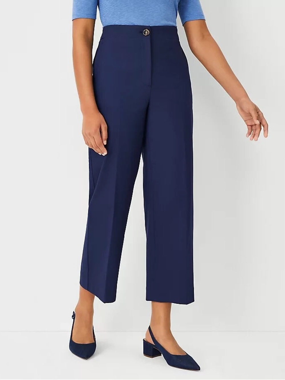 ANN TAYLOR Navy The Kate wide leg crop pants sz 8P